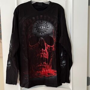 Vintage Spiral Mountain Black and Red Skull Long Sleeve Tee Sz L New